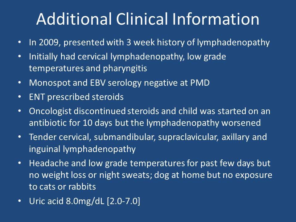 Additional clinical information from initial presentation with T lymphoblastic lymphoma in 2009
